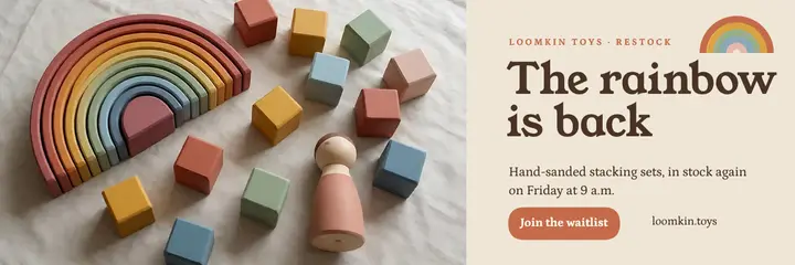 Wooden rainbow restock, waitlist banner template