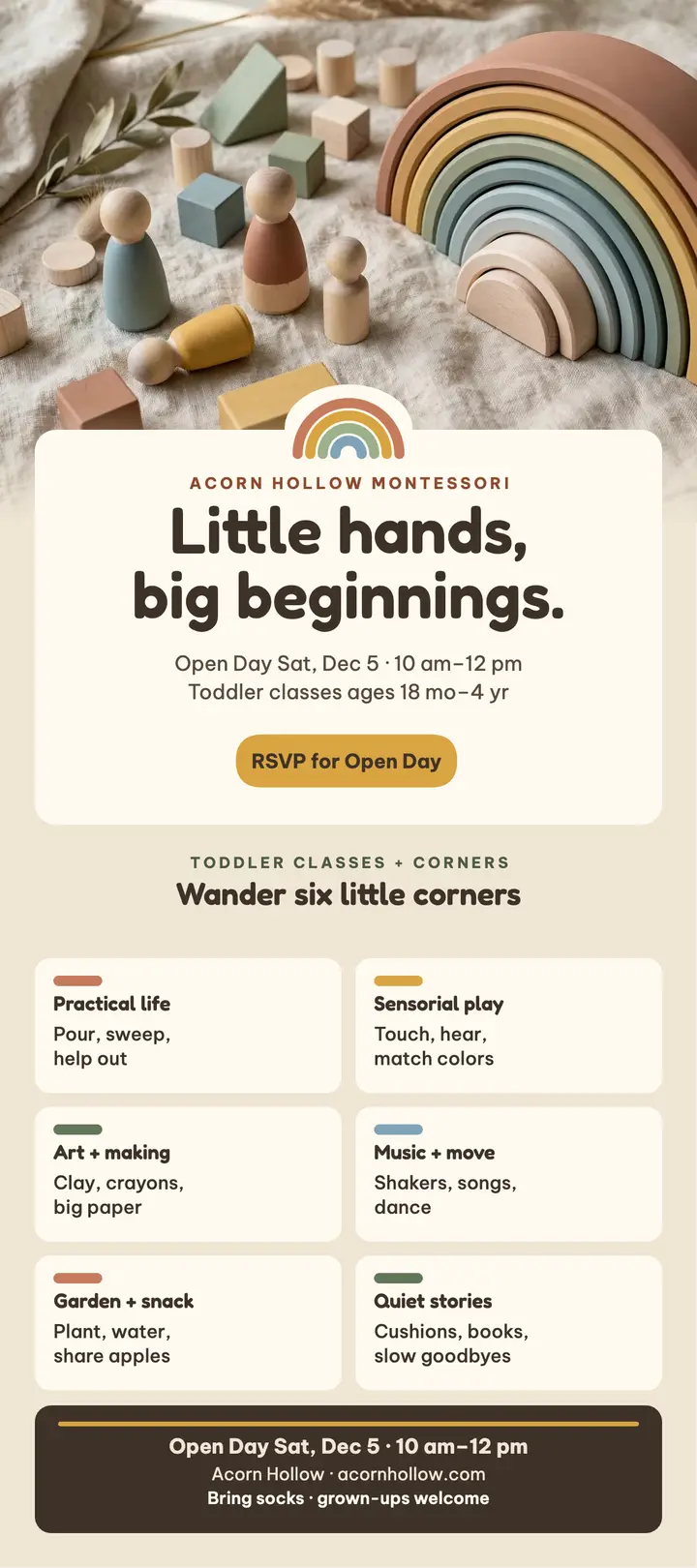Acorn Hollow open day rack card template