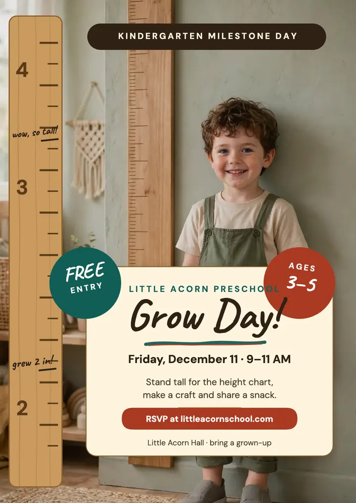 Little Acorn growth day flyer with ruler template