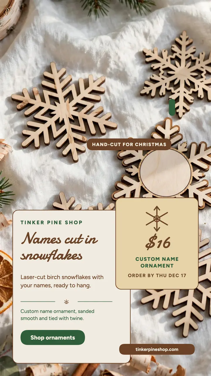 Tinker Pine wooden snowflake story template