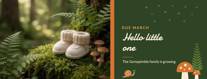 Woodland baby announcement Facebook cover, booties on moss template
