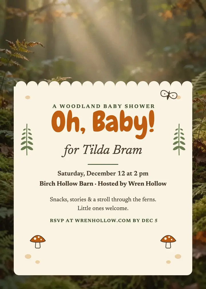 Woodland fawn baby shower invitation template