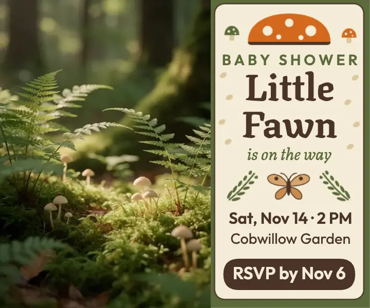 Little Fawn woodland baby shower invite ad template