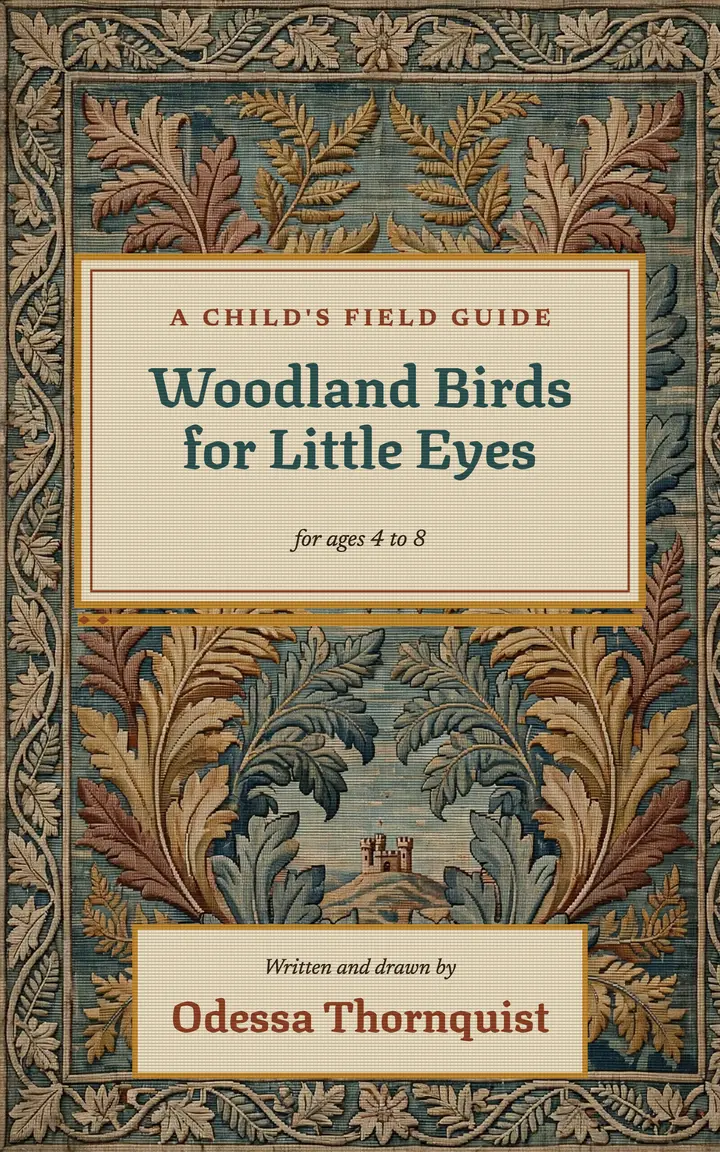 Woodland birds field guide cover, verdure tapestry template