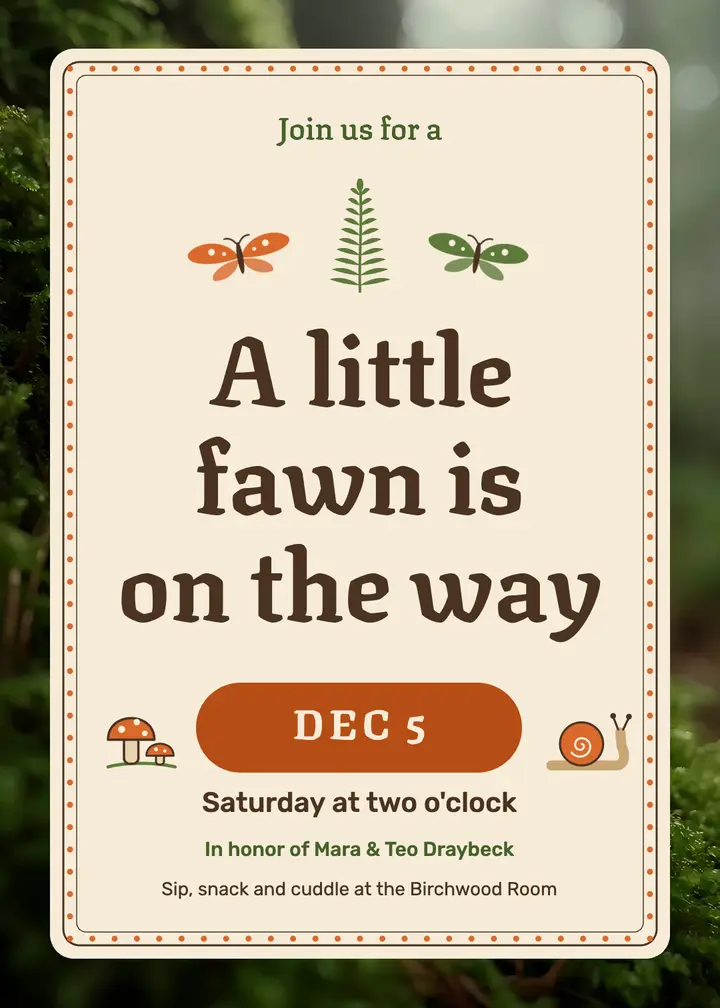 Woodland fawn baby shower invitation template