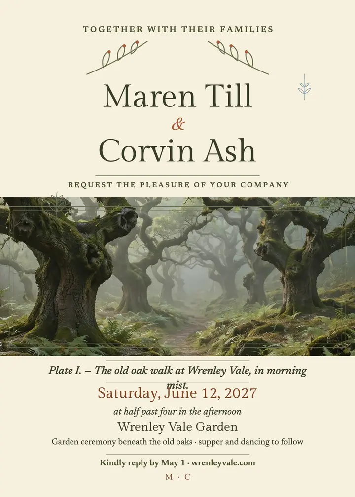 Woodland plate wedding invite, oak grove: woodland wedding invitation template