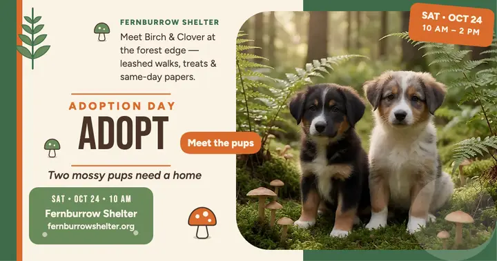 Fernburrow forest puppy adoption post template