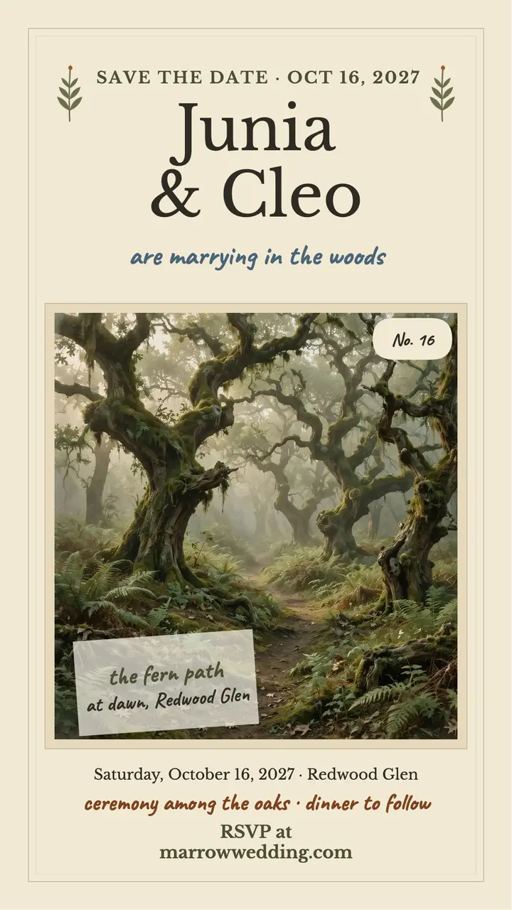 Junia and Cleo woodland wedding story template