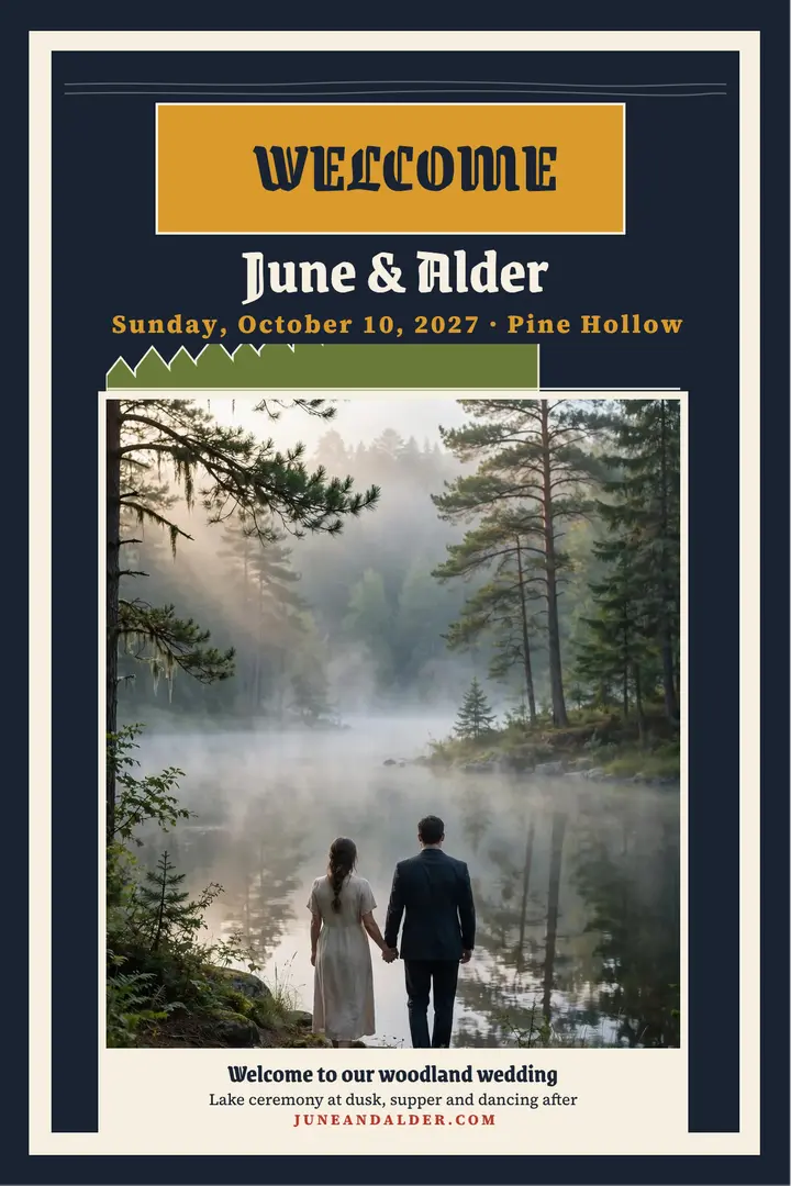 June and Alder woodland welcome poster template