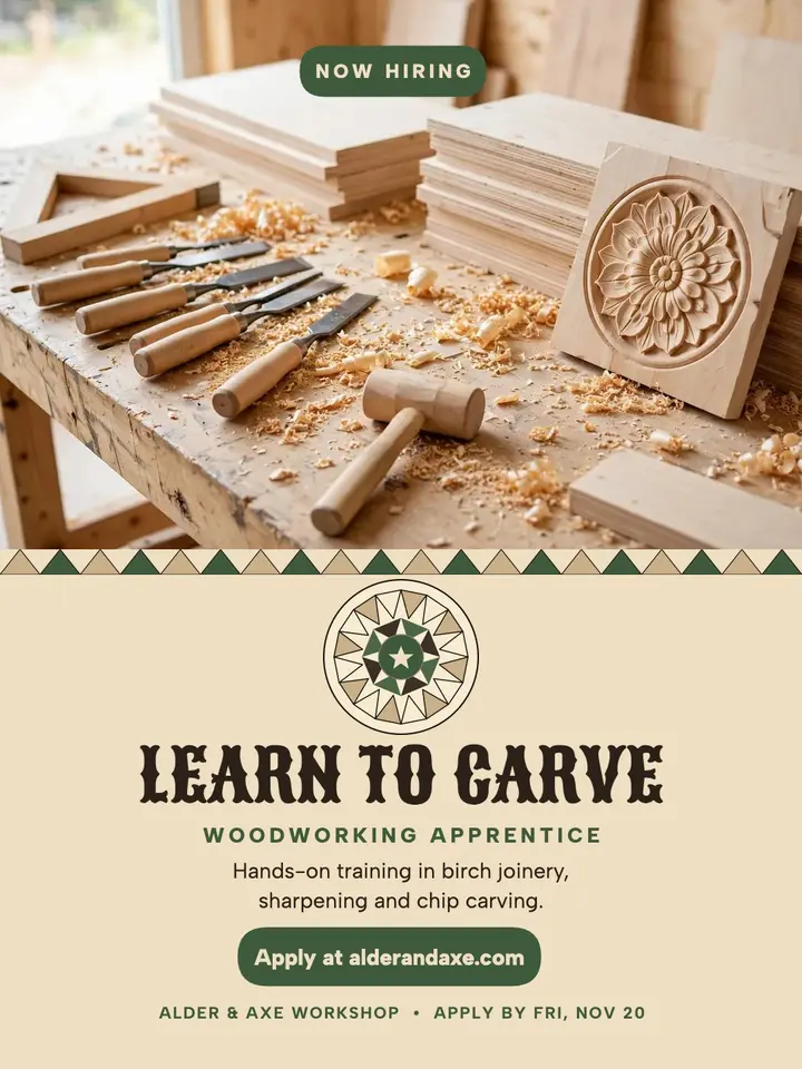 Alder and Axe apprentice hiring portrait: apprentice hiring post template