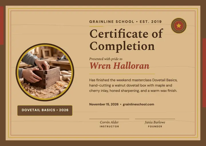 Grainline School woodworking certificate template