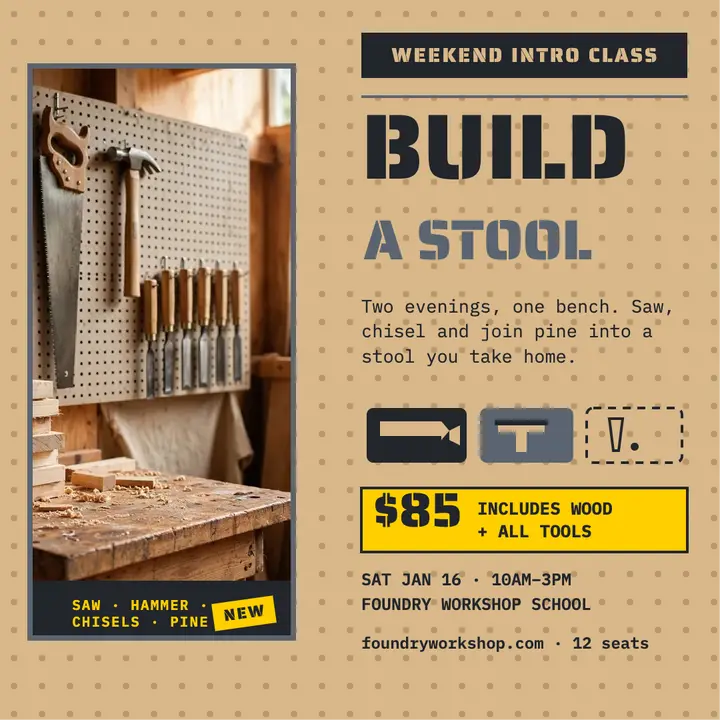 Foundry weekend woodworking class toolboard post template
