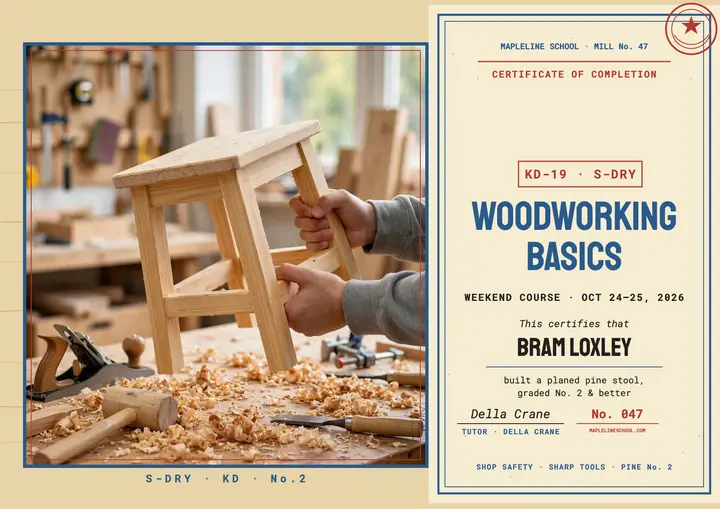 Mapleline woodworking basics certificate: woodworking certificate template