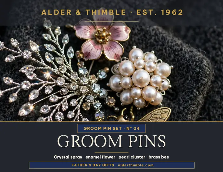 Alder and Thimble groom pins flyer: groom brooch flyer template