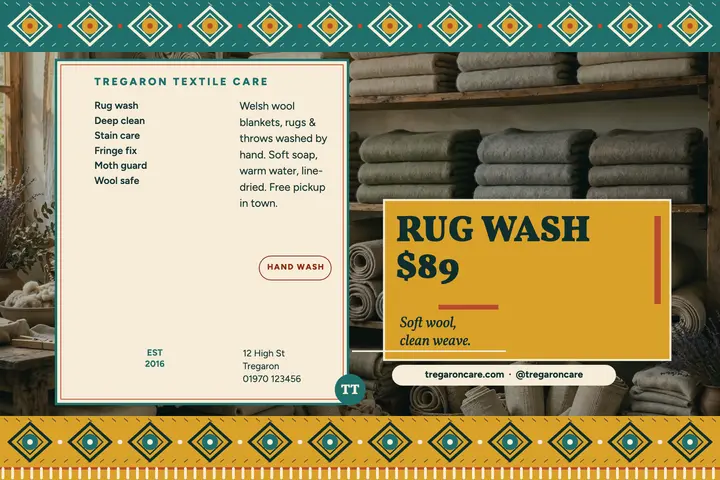 Tregaron rug and blanket wash postcard template