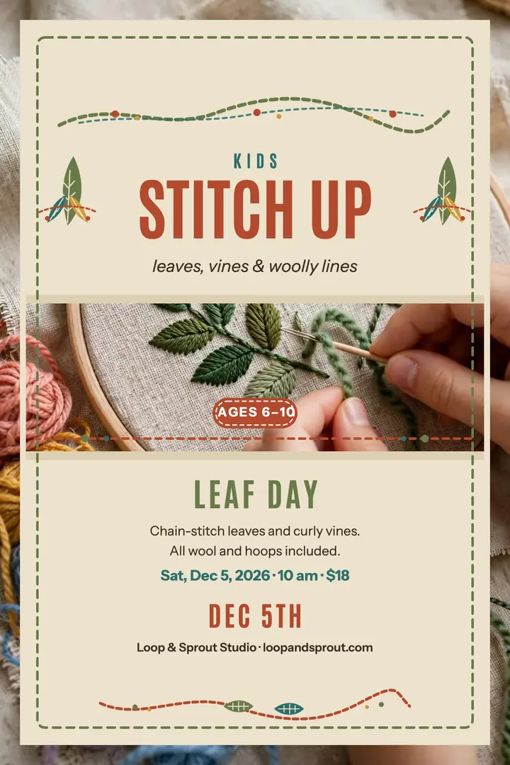 Loop and Sprout stitch workshop poster template