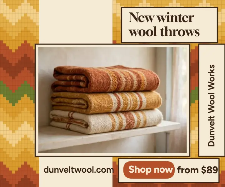New winter wool throws display ad, bargello flame stitch template