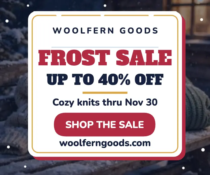Woolfern Goods frost sale cozy ad template
