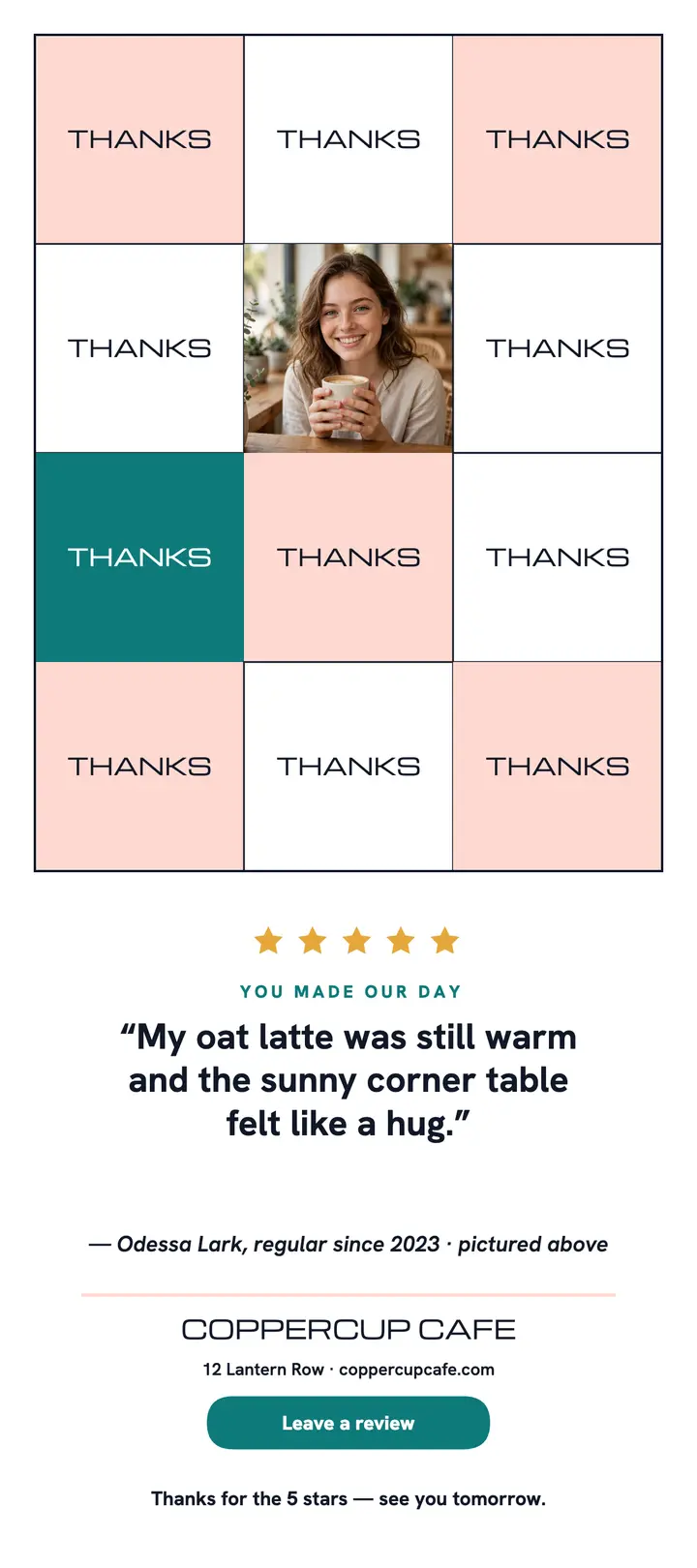 Coppercup thanks review rack card template