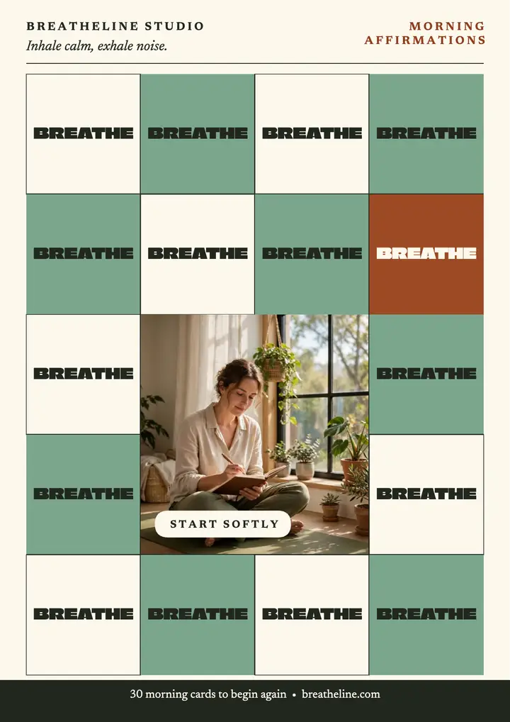 Breatheline morning affirmations word grid template