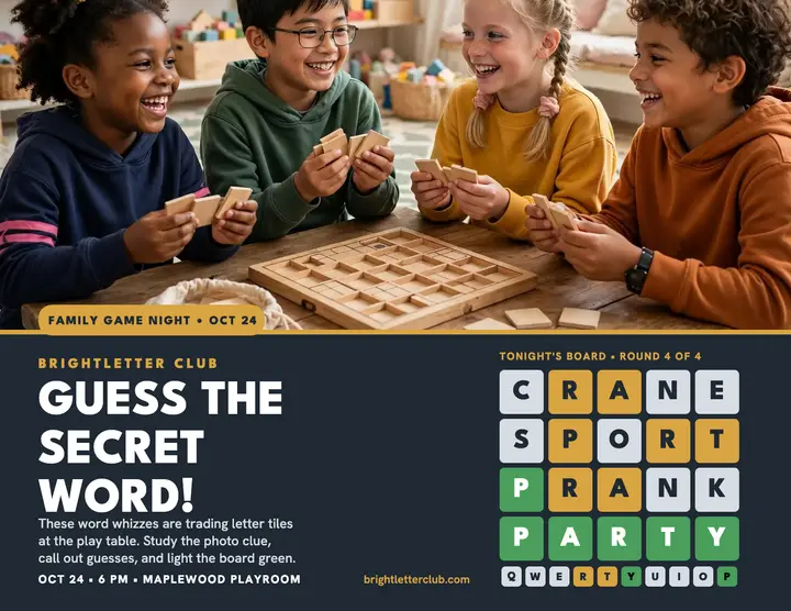 Brightletter Club family game night flyer template
