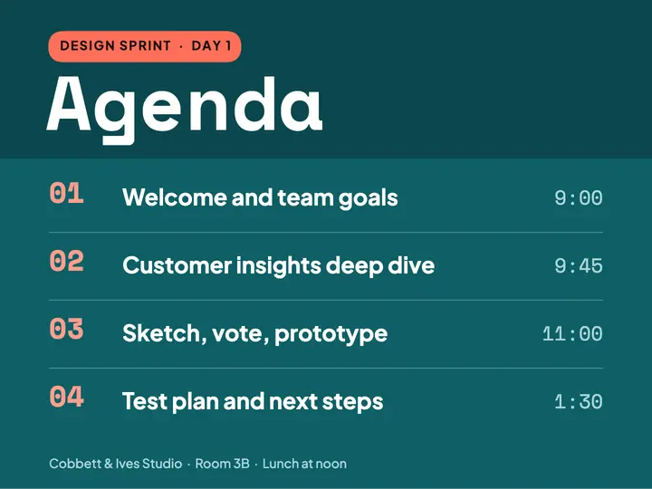 Workshop agenda slide template