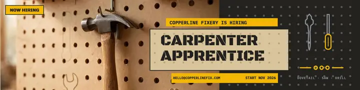 Copperline Fixery apprentice hiring banner template