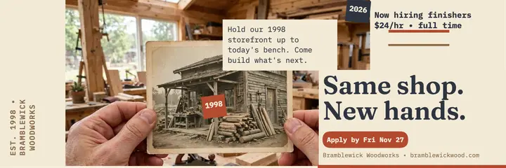 Bramblewick then and now hiring header: workshop hiring header template