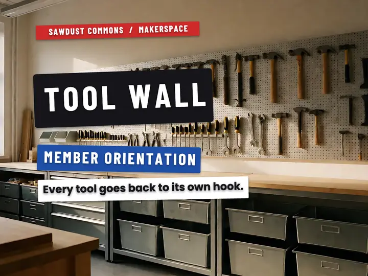 Workshop tool wall orientation slide, label-maker tape template