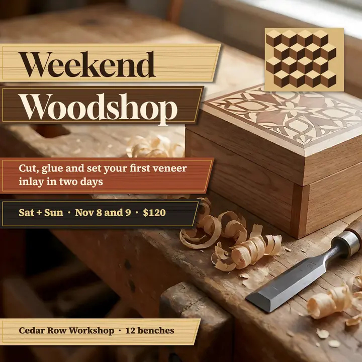 Weekend woodshop veneer inlay workshop square post template
