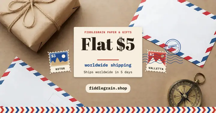 Flat $5 worldwide shipping airmail stamps post: shipping announcement post template