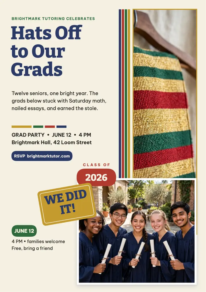 Brightmark grad party flyer, woven stole template