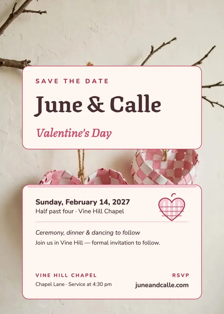 June and Calle woven hearts save the date template