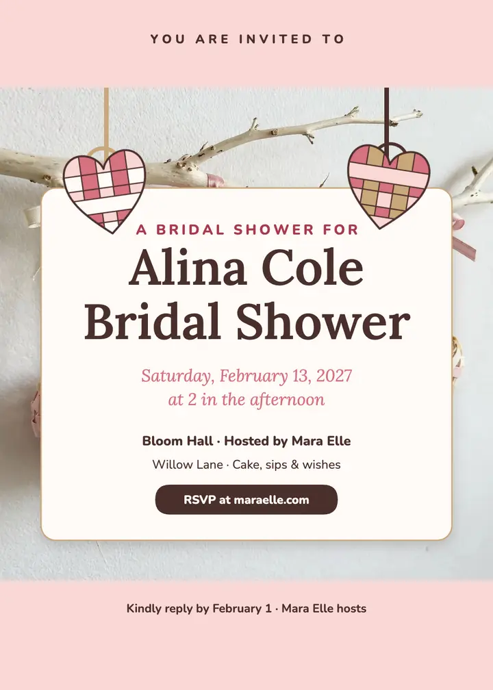 Alina Cole bridal shower woven hearts invite template