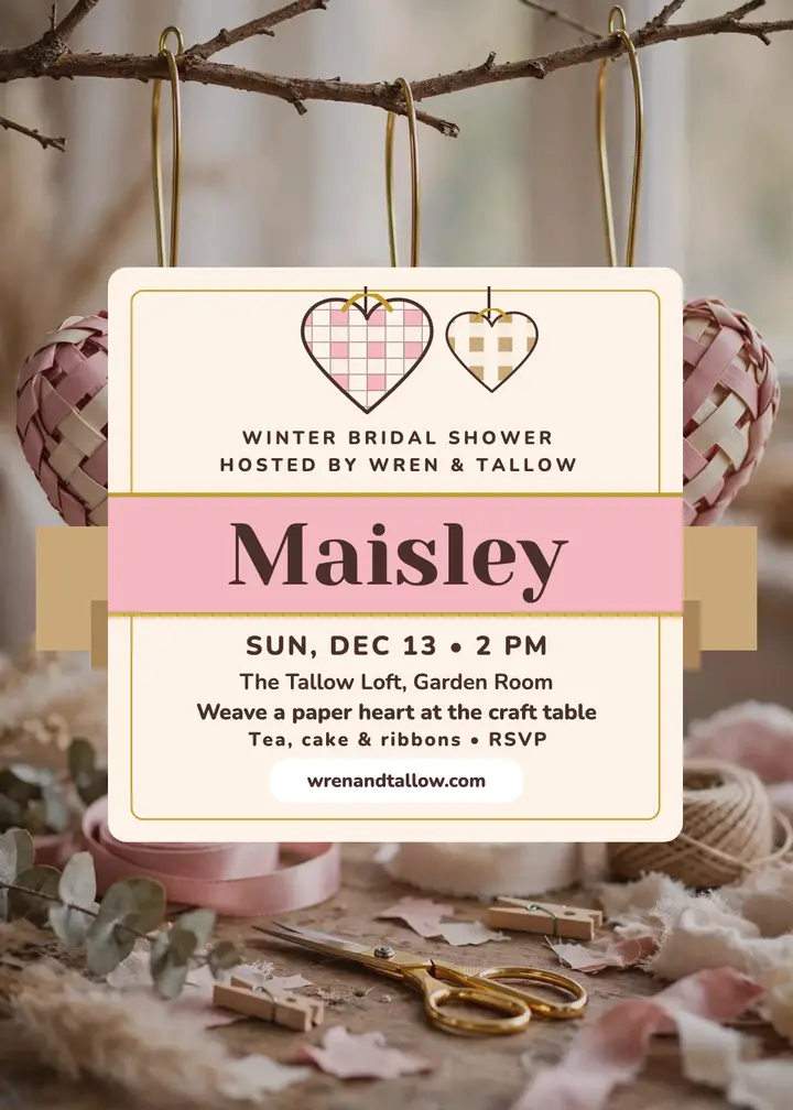 Woven hearts winter bridal shower invitation template