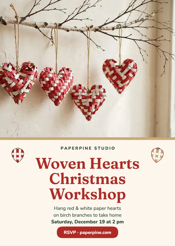 Woven hearts Christmas workshop invite template