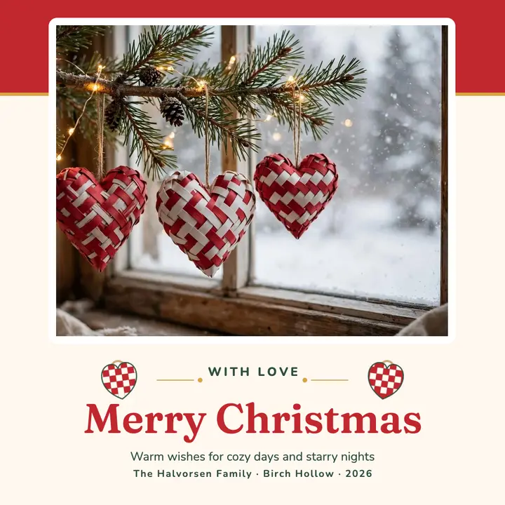 Halvorsen family woven hearts Christmas card: christmas card template