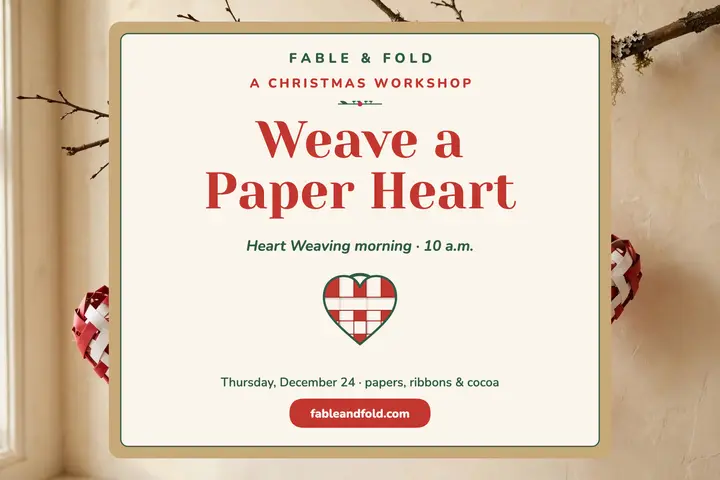 Woven hearts Christmas workshop postcard template