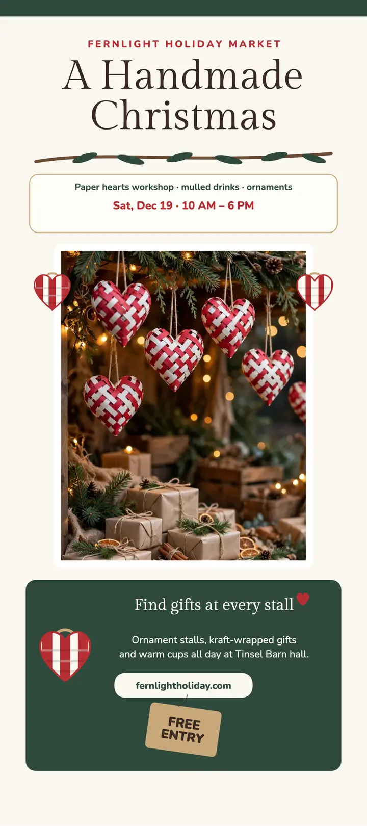 Fernlight Holiday Market woven hearts rack card template