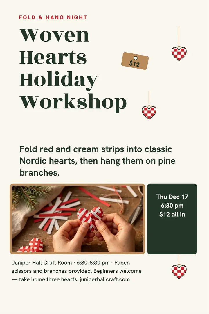 Fold and Hang woven hearts workshop poster: christmas craft workshop poster template
