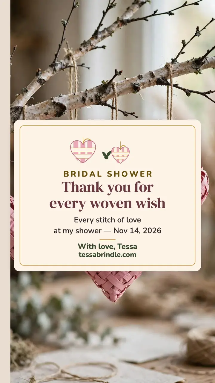 Woven hearts shower thank you, Tessa Brindle template