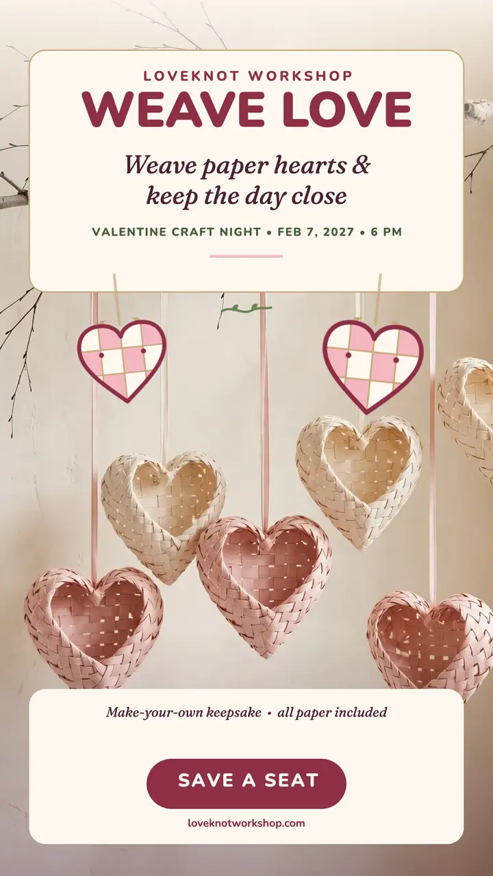 Loveknot woven hearts craft night story template