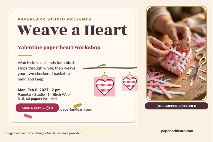 Paperlark woven hearts workshop postcard template