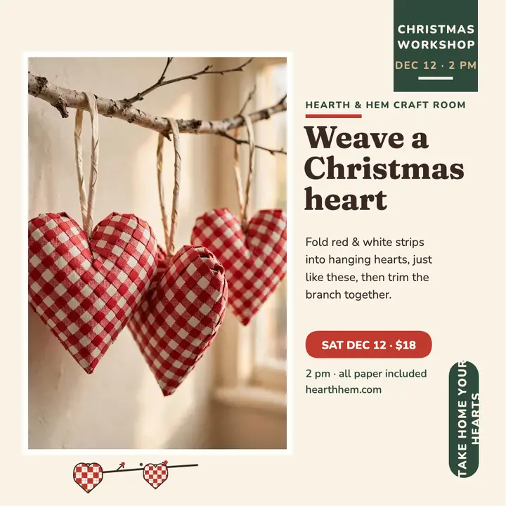 Woven paper hearts Christmas workshop template