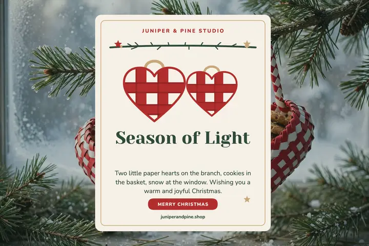 Woven hearts Christmas postcard template