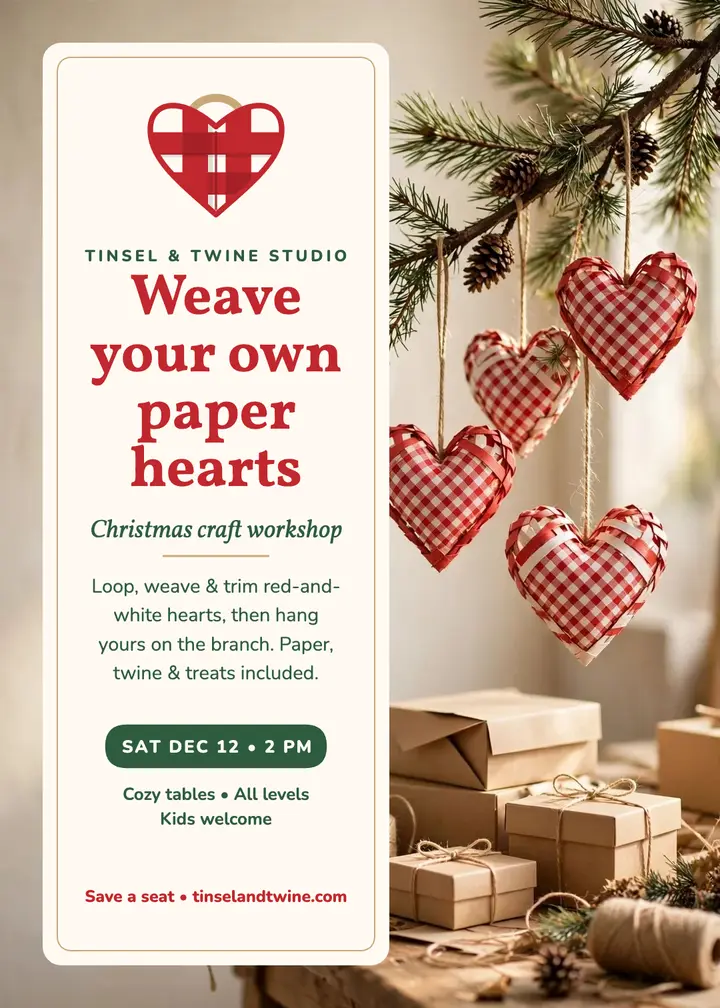 Woven paper hearts workshop invite template