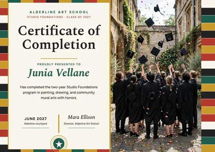 Alderline woven stole completion certificate template