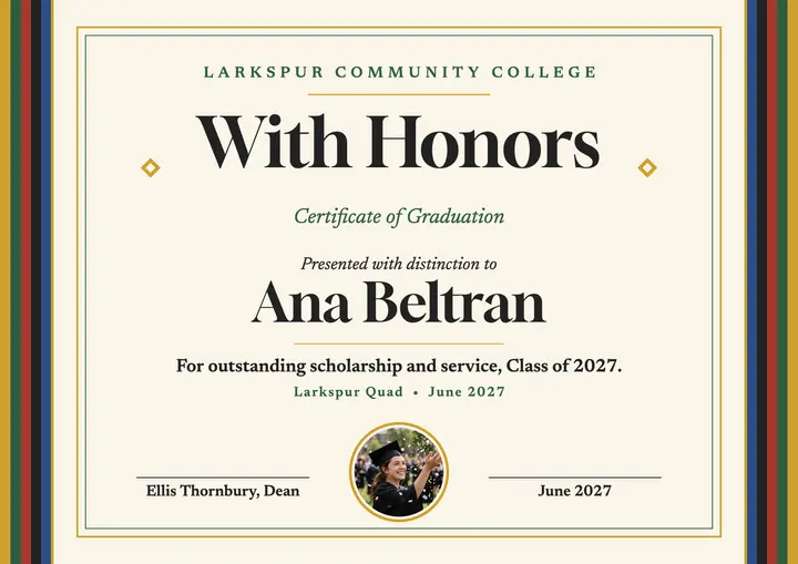 Larkspur honors graduation certificate template
