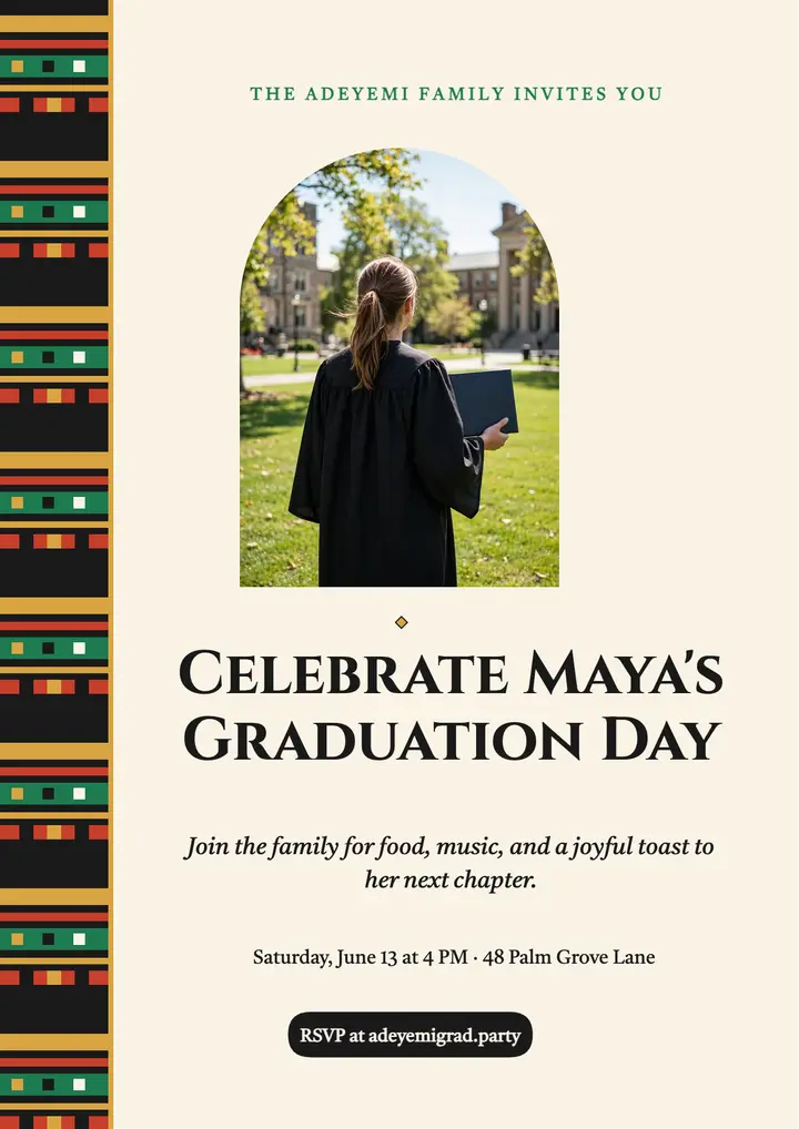 Maya graduation party flyer, woven stole: graduation party flyer template