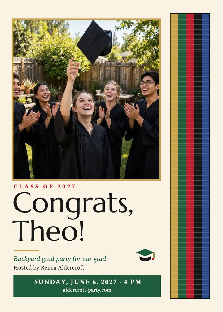 Theo grad party woven stole invitation: graduation party invitation template